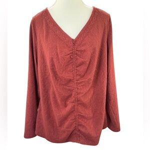 Daniel Rainn Women’s Ruched V-Neck Blouse · Size 1X · Rust Red